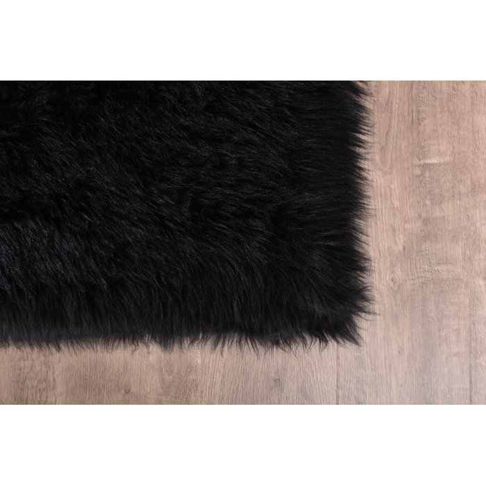 Everly Quinn Jeremial Handmade Faux Sheepskin Black Rug & Reviews Wayfair